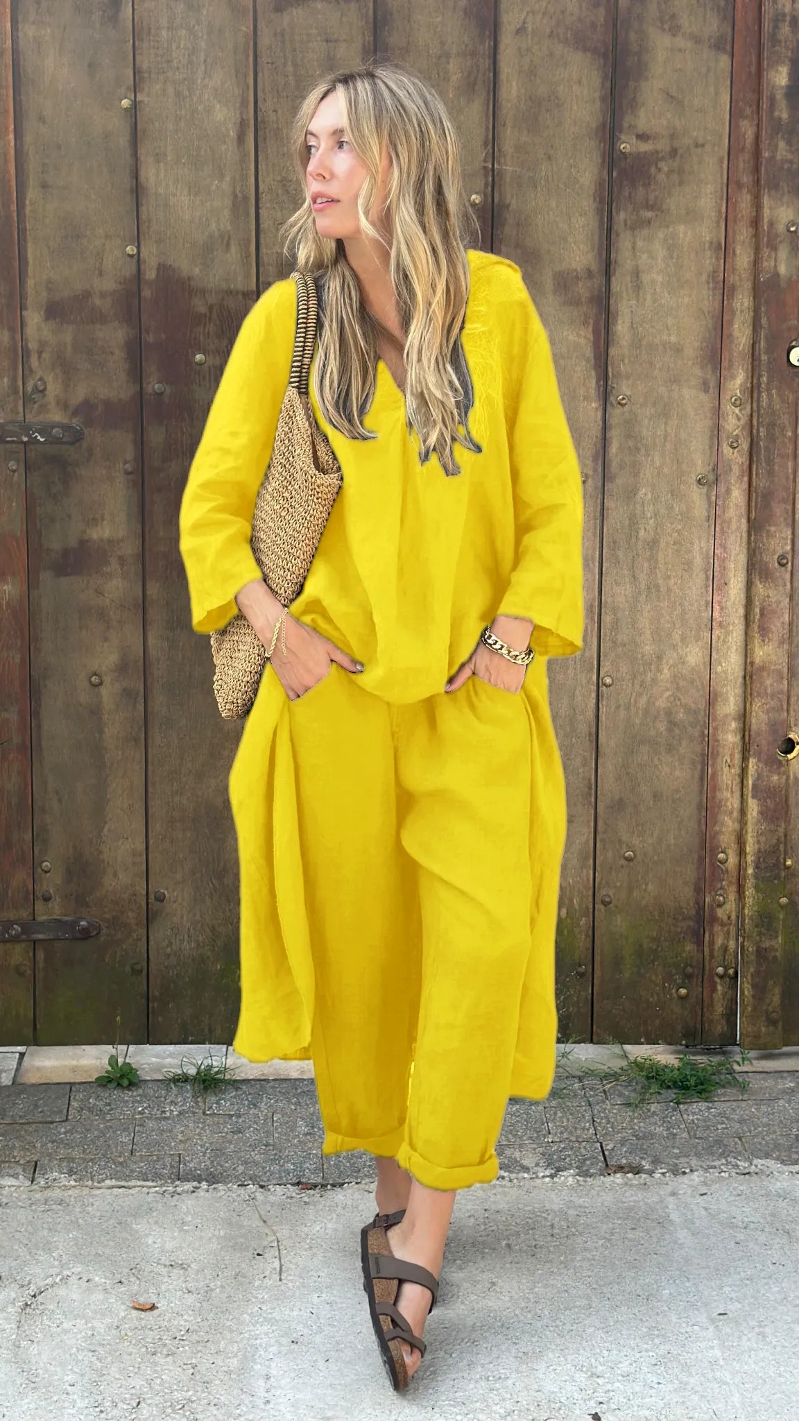 🎁New Arrivals🔥Comfortable Cotton and linen casual solid color 2-piece Set(Buy 2 Free Shipping)