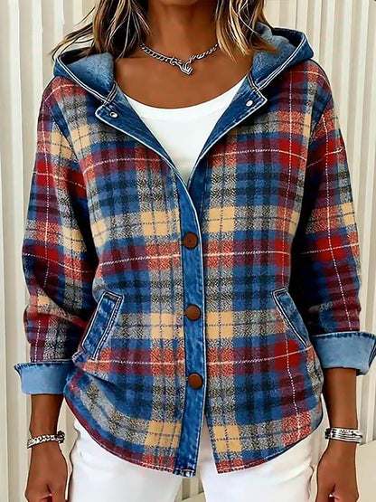 🎁CLEARANCE SALE🔥Women'S Casual Contrast Color Plaid Jacket