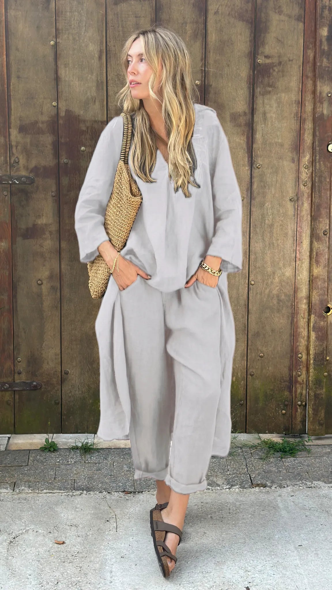 🎁New Arrivals🔥Comfortable Cotton and linen casual solid color 2-piece Set(Buy 2 Free Shipping)