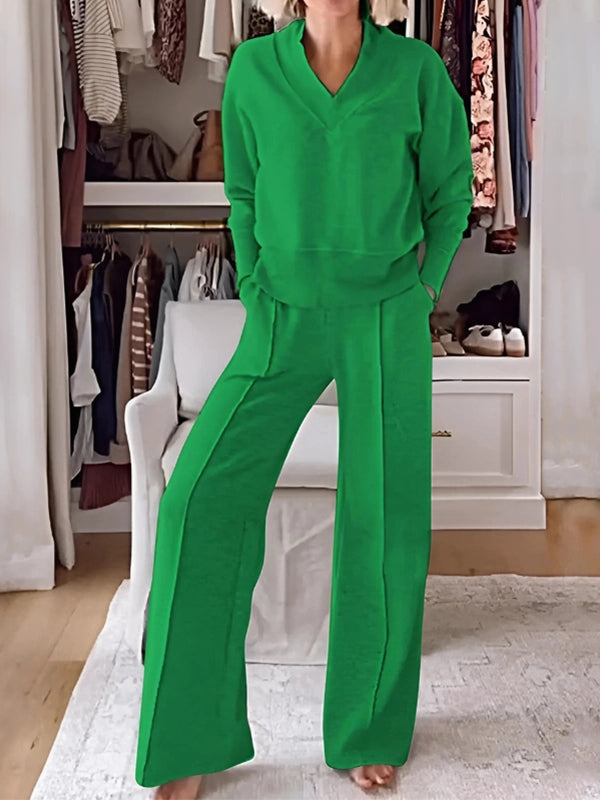 🎁CLEARANCE SALE🔥 Women's Soft V Shape Lounge Set with Wide Fit Pants