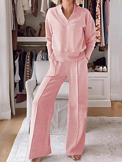🎁CLEARANCE SALE🔥 Women's Soft V Shape Lounge Set with Wide Fit Pants