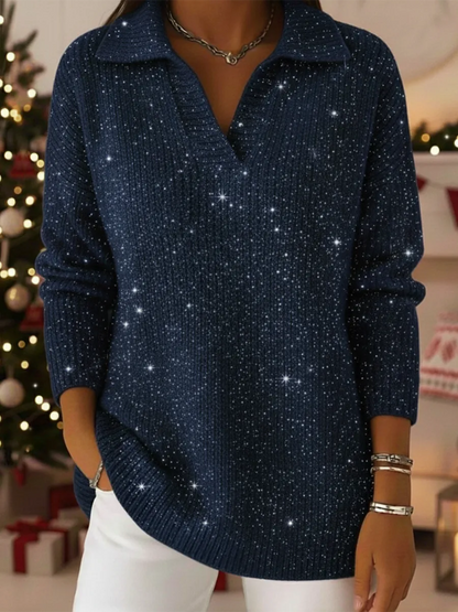 📦Buy 2 FREE SHIPPING🎄Christmas Party Polo Collar Shiny Loose Sweater Top