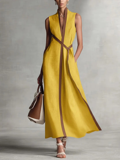 🎁New Arrivals🔥 Women's Stand-up Collar Sleeveless Casual Loose Cotton and Linen Dress