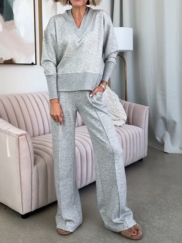 🎁CLEARANCE SALE🔥 Women's Soft V Shape Lounge Set with Wide Fit Pants