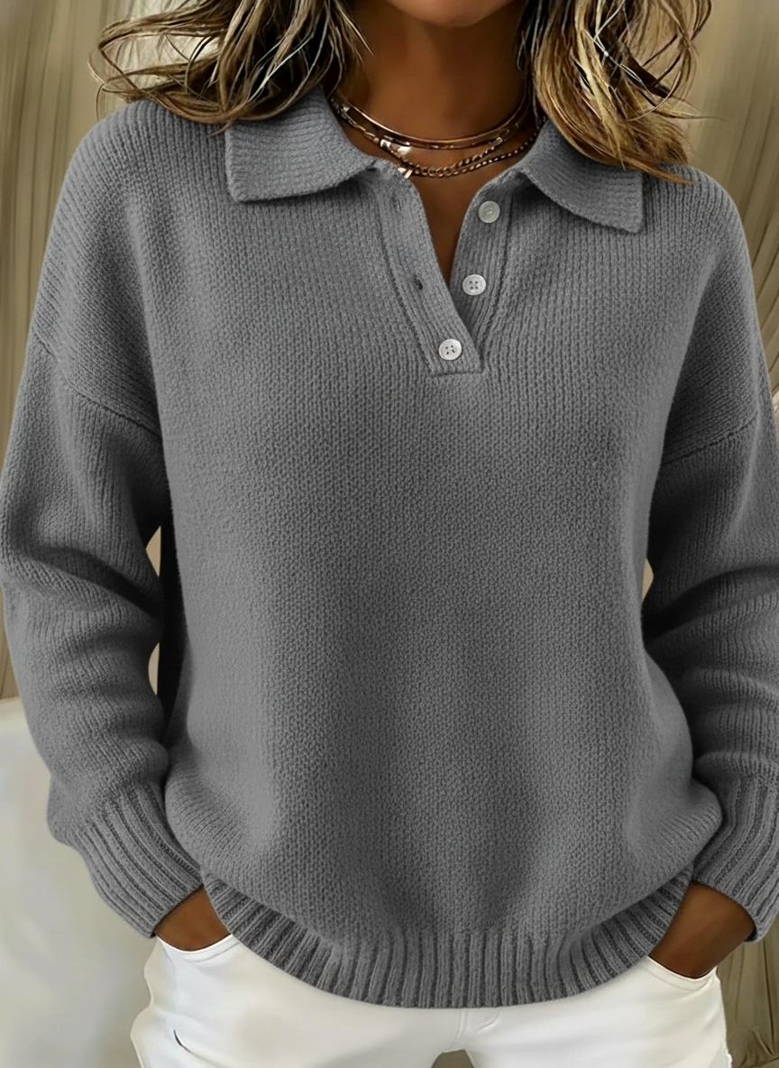 📦Buy 2 PCS for free shipping🔥Classic Polo Neck Button-Down Solid Color Sweater Top