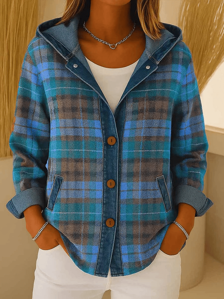 🎁CLEARANCE SALE🔥Women'S Casual Contrast Color Plaid Jacket