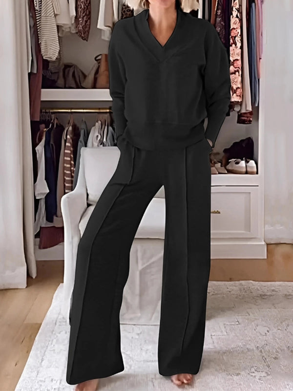 🎁CLEARANCE SALE🔥 Women's Soft V Shape Lounge Set with Wide Fit Pants