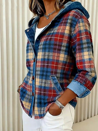 🎁CLEARANCE SALE🔥Women'S Casual Contrast Color Plaid Jacket