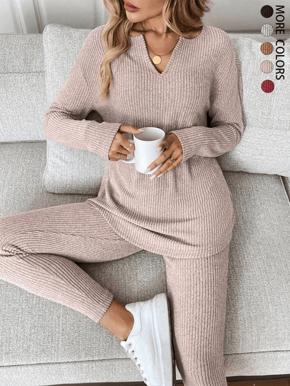 📦Buy 2 Free Shipping🎀Women's Casual Plush Rib-Knit Long Sleeve T-Shirt And Leggings Set