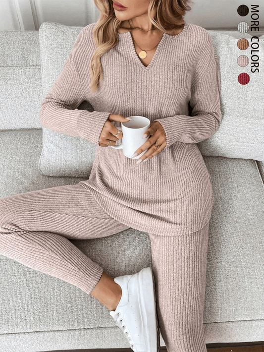 📦Buy 2 Free Shipping🎀Women's Casual Plush Rib-Knit Long Sleeve T-Shirt And Leggings Set
