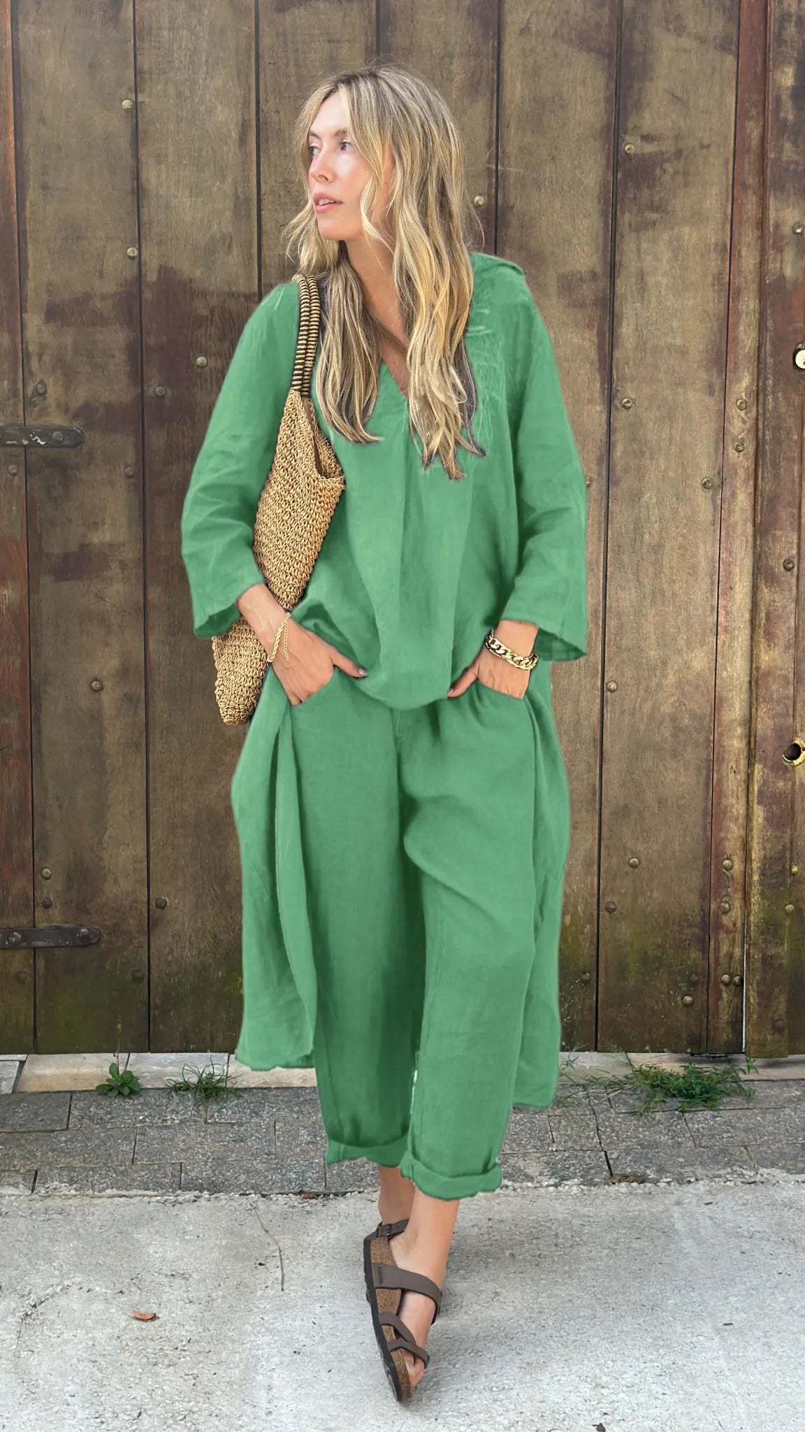 🎁New Arrivals🔥Comfortable Cotton and linen casual solid color 2-piece Set(Buy 2 Free Shipping)