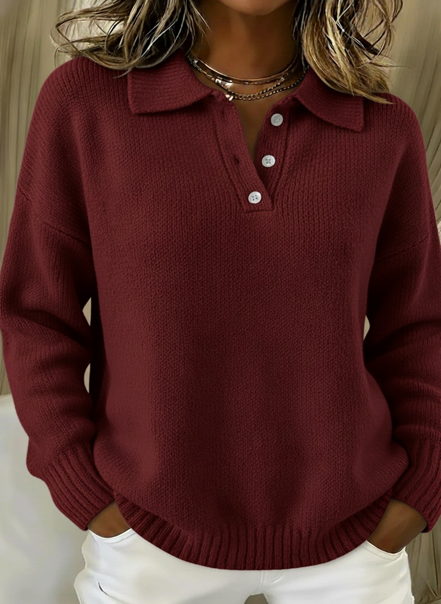 📦Buy 2 PCS for free shipping🔥Classic Polo Neck Button-Down Solid Color Sweater Top