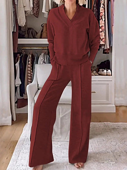 🎁CLEARANCE SALE🔥 Women's Soft V Shape Lounge Set with Wide Fit Pants