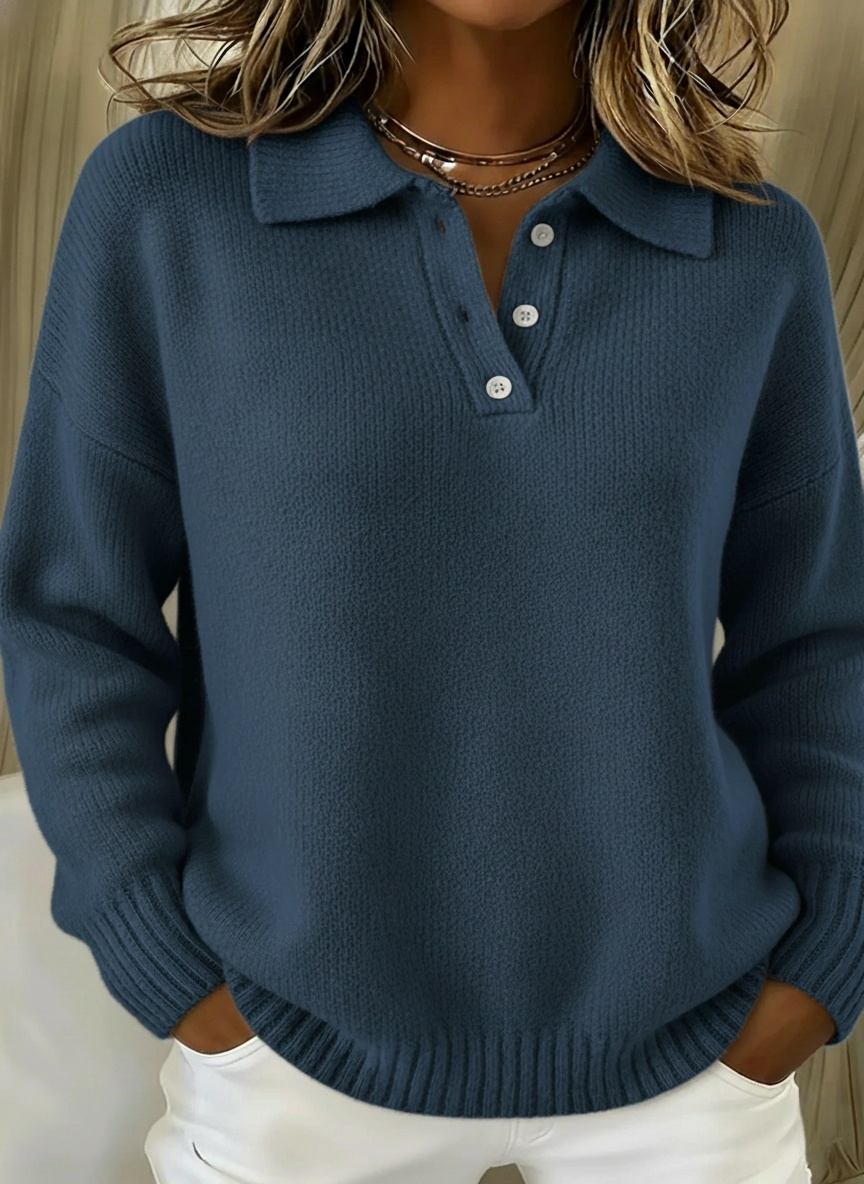 📦Buy 2 PCS for free shipping🔥Classic Polo Neck Button-Down Solid Color Sweater Top