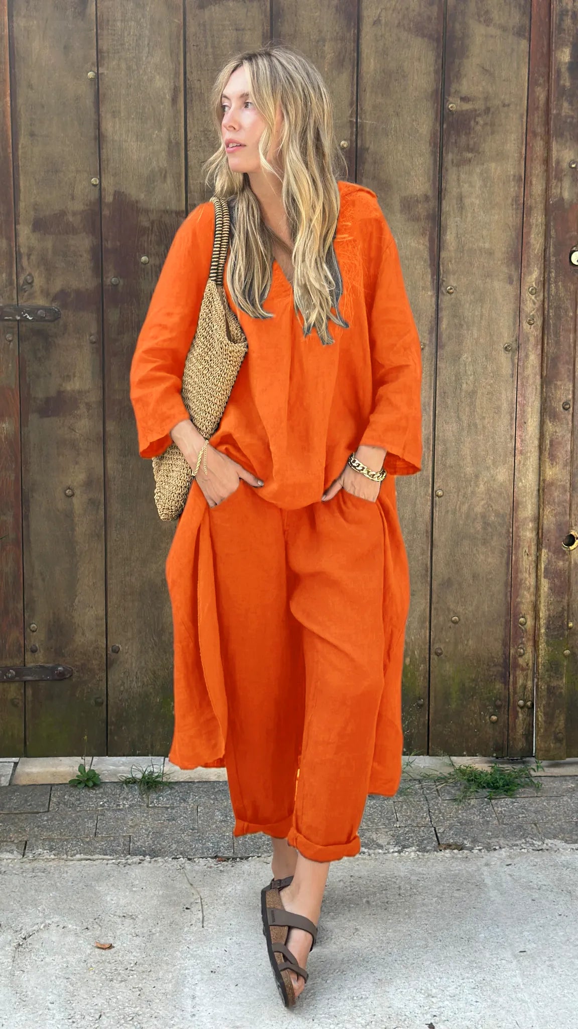 🎁New Arrivals🔥Comfortable Cotton and linen casual solid color 2-piece Set(Buy 2 Free Shipping)
