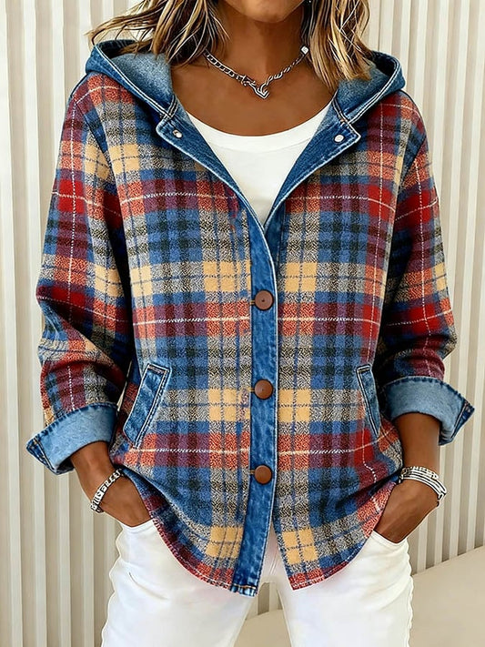 🎁CLEARANCE SALE🔥Women'S Casual Contrast Color Plaid Jacket