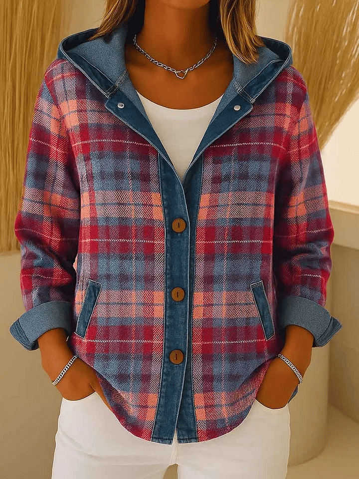 🎁CLEARANCE SALE🔥Women'S Casual Contrast Color Plaid Jacket