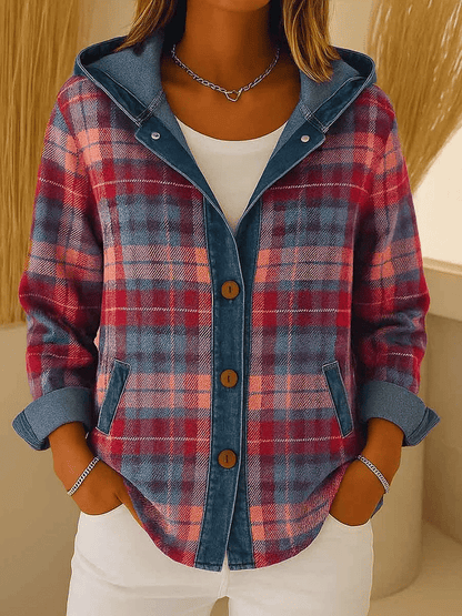🎁CLEARANCE SALE🔥Women'S Casual Contrast Color Plaid Jacket