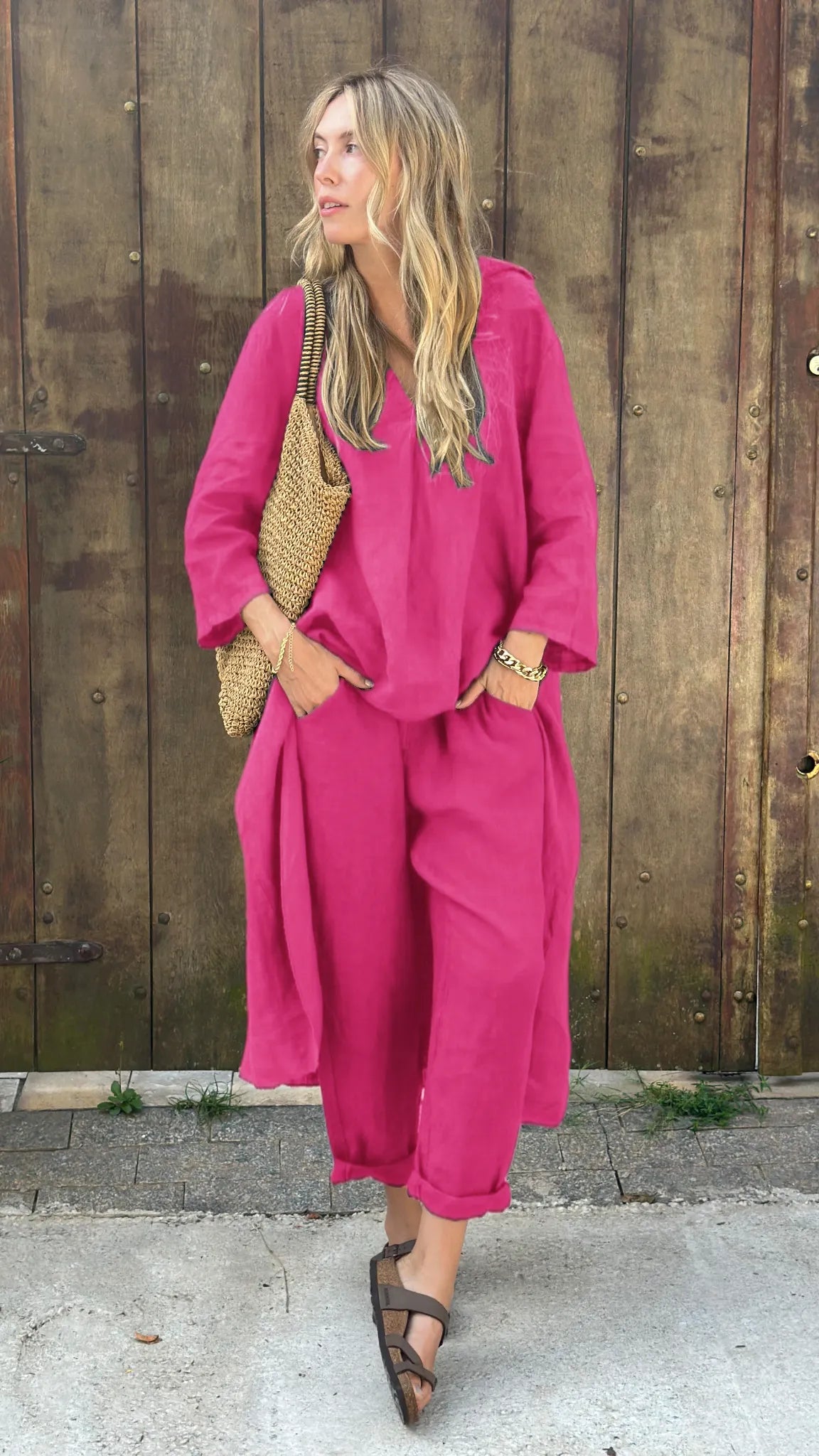 🎁New Arrivals🔥Comfortable Cotton and linen casual solid color 2-piece Set(Buy 2 Free Shipping)