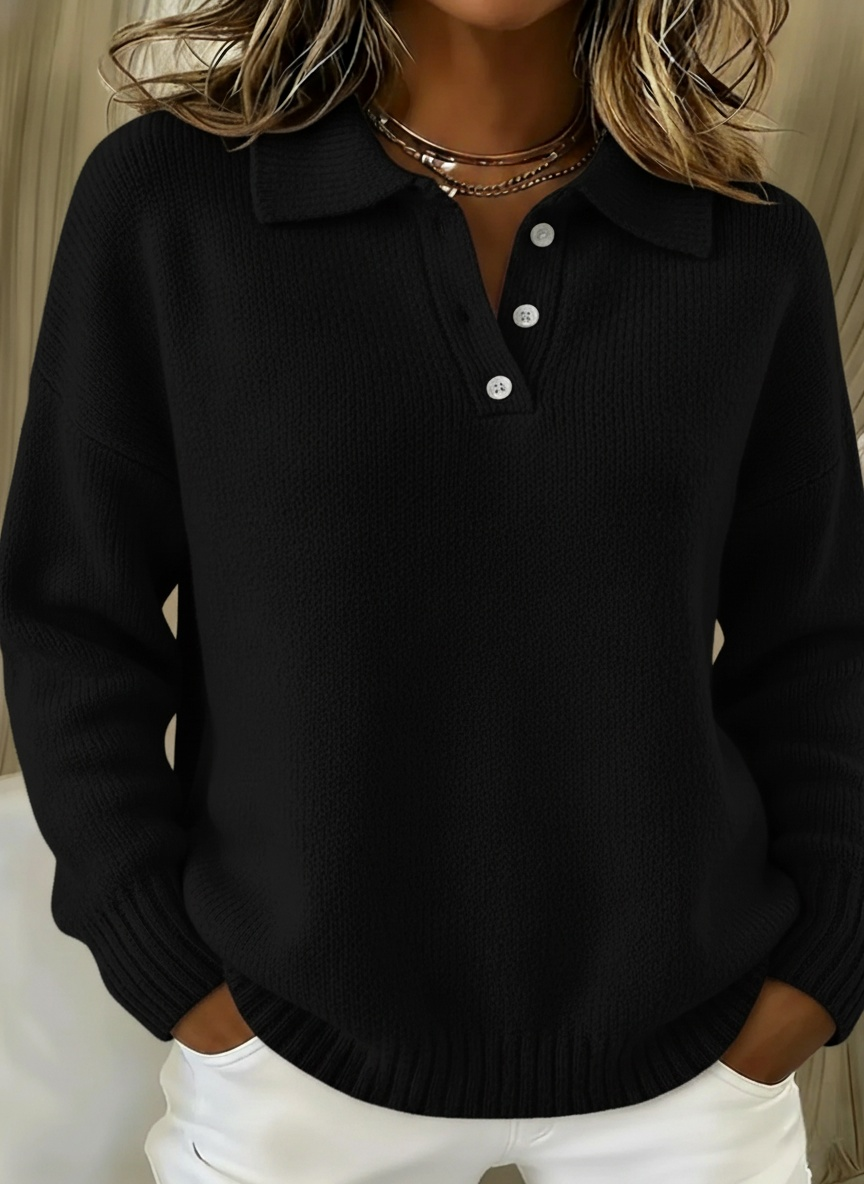 📦Buy 2 PCS for free shipping🔥Classic Polo Neck Button-Down Solid Color Sweater Top