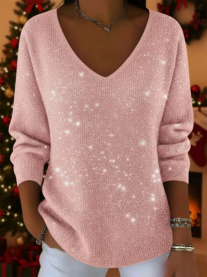 📦Buy 2 FREE SHIPPING🔥 Women's V-neck Solid Color Loose Shiny Sweater
