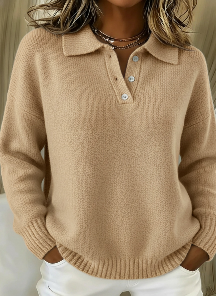 📦Buy 2 PCS for free shipping🔥Classic Polo Neck Button-Down Solid Color Sweater Top