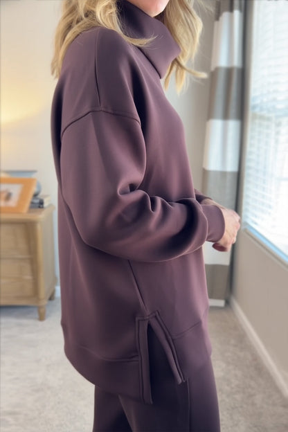 🎄Christmas Sale🔥 Women's 2 Piece Sets- Turtleneck Side Slit Sweatshirt Casual Travel Outfits