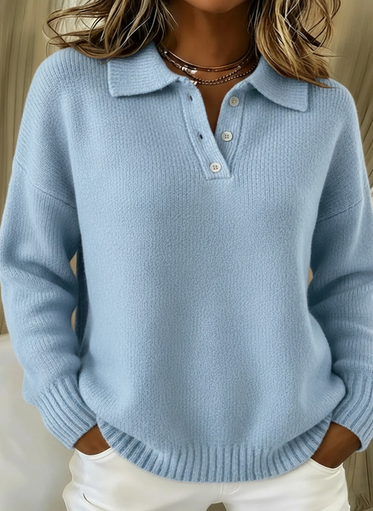 📦Buy 2 PCS for free shipping🔥Classic Polo Neck Button-Down Solid Color Sweater Top