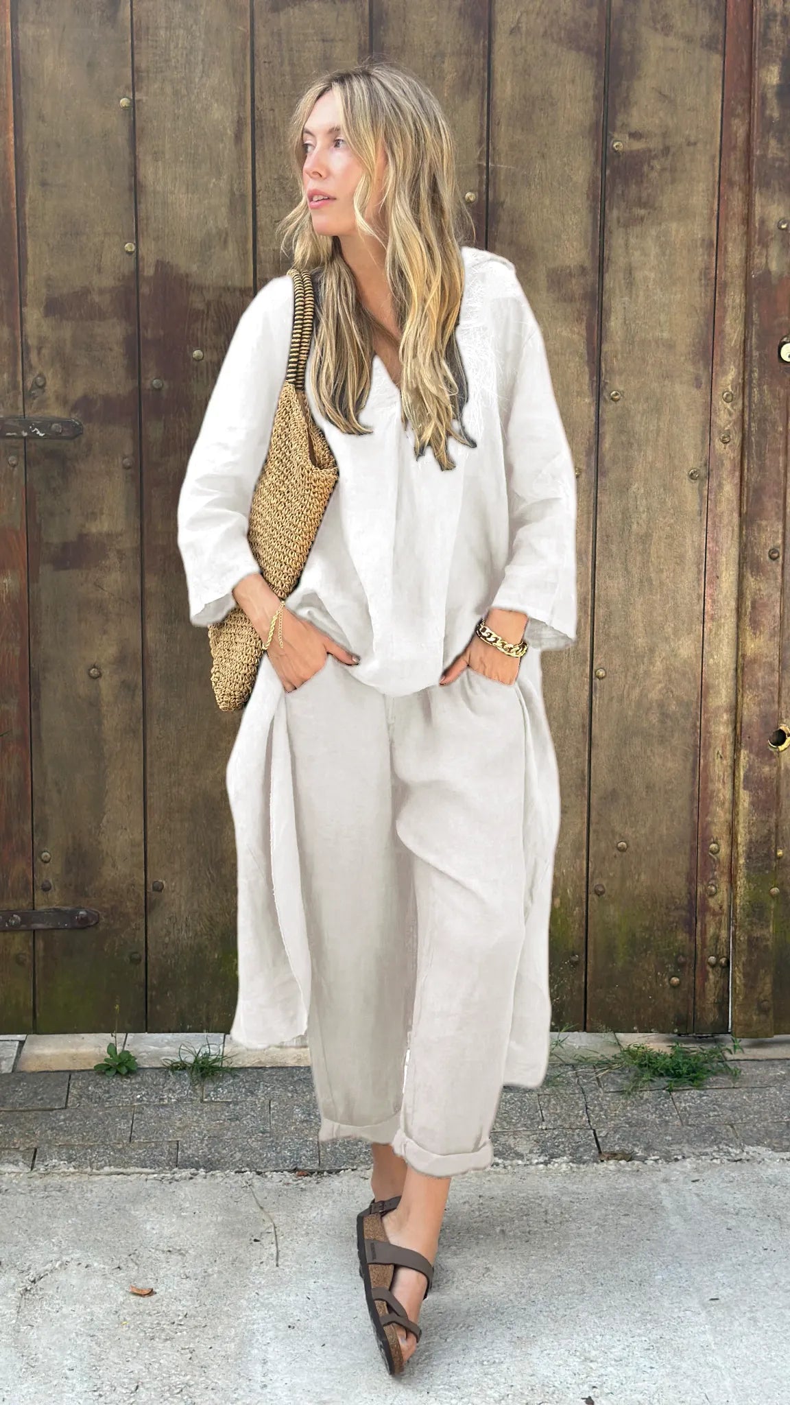 🎁New Arrivals🔥Comfortable Cotton and linen casual solid color 2-piece Set(Buy 2 Free Shipping)