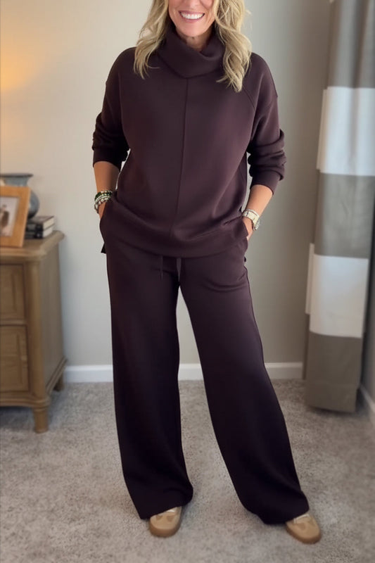 🎄Christmas Sale🔥 Women's 2 Piece Sets- Turtleneck Side Slit Sweatshirt Casual Travel Outfits