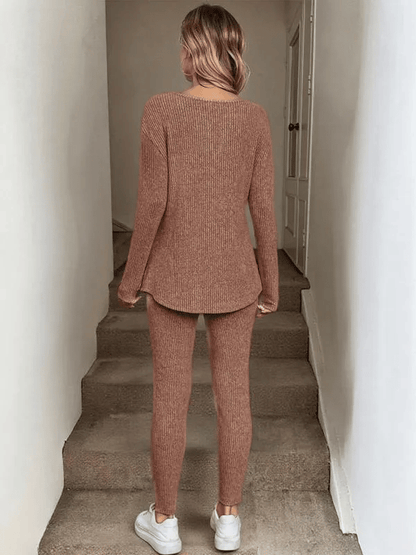 📦Buy 2 Free Shipping🎀Women's Casual Plush Rib-Knit Long Sleeve T-Shirt And Leggings Set